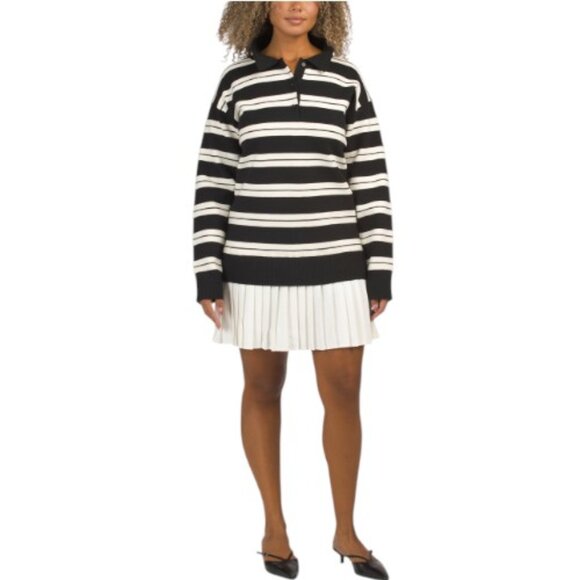 English Factory Dresses & Skirts - ENGLISH FACTORY Striped Polo Mixed Media Mini Dress